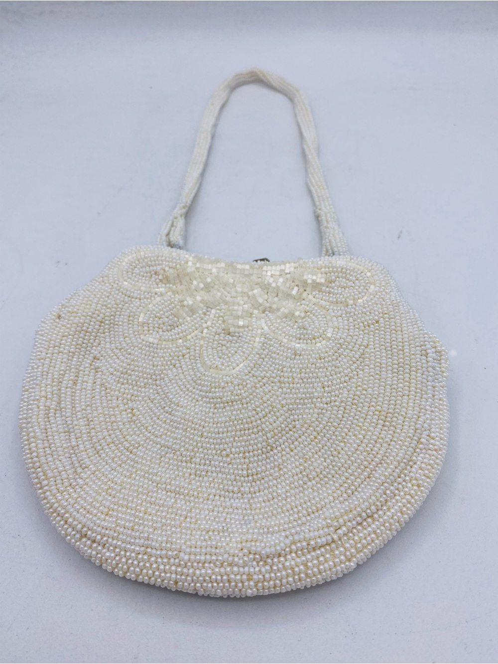 VYG 50s Richere Japan Creamy White Beaded Mini Purse Bag Wedding Prom Unique